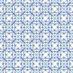 Azulejos portuguese traditional ornamental tile, blue and white seamless pattern