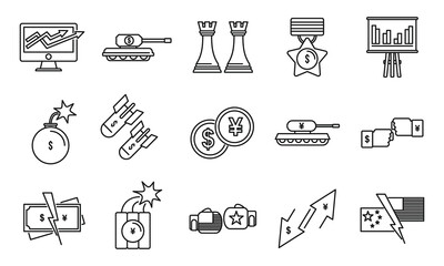 Economic trade war icons set. Outline set of economic trade war vector icons for web design isolated on white background