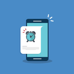 Reminder info message notice vector on mobile phone. Event, deadline, urgent to do or wake up notification with text on smartphone, cellphone.