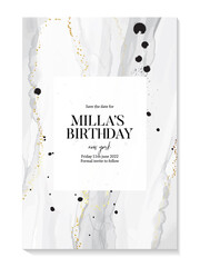 Elegant wedding invitation silver watercolor vector card. Custom Grey abstract background  Holiday design, greeting card, rustic bohemian invite template