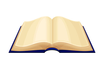 Open Old Book in Hard Cover with Yellowish Pages Vector Illustration