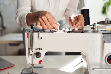 Woman starting sewing