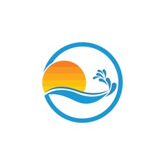 Wave beach and Sun Logo symbols vector template