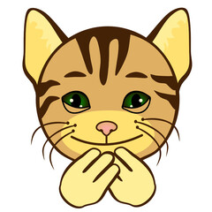 happy smiling cat closed his eyes feeling bliss or pleasure, simplistic facial expression vector illustration, simple hand drawn emoticon, funny cartoon character