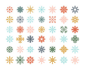 Winter Snowflakes. Christmas Logo. Ice Crystal Winter Symbol. snowflake line icons. Winter decoration. Scandinavian style.