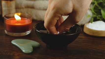 Table with essential oil. Spa and massage concept.