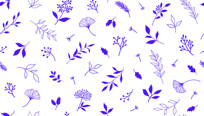 Elegant seamless pattern with plants and herbs. Hand drawn vector illustration.