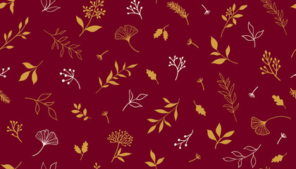 Fototapeta na wymiar Elegant seamless pattern with plants and herbs. Hand drawn vector illustration.