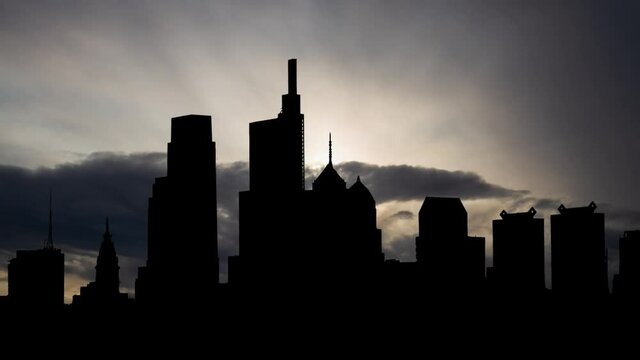 Philadelphia, Pennsylvania, USA, Time Lapse at Sunrise with Dark Skyline