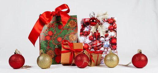  Christmas gift and red and gold christmas ornaments 
