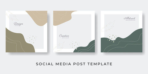 Social media stories and post creative Vector set. Background template with copy space for text and images design by abstract colored shapes, line arts , Tropical leaves warm color of the earth tone