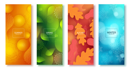 Season abstract vector poster set. Seasonal colorful background like summer, spring, autumn and winter for poster wallpaper collection design. Vector illustration  
