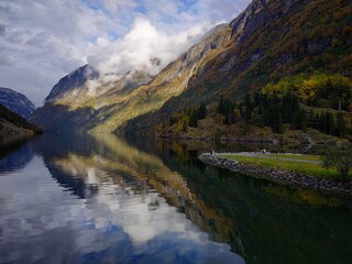 View on the fjord near Njardarheimr Norway at autumn