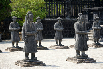 Fototapeta premium Ancient Royal Tomb of Khai Dinh King - black architecture is located in Chau Chu mountain Best Famous Landmark of the city of Hue Vietnam 