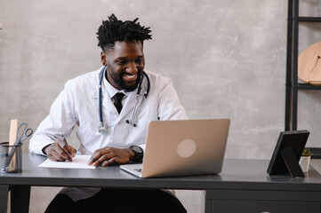 telehealth with virtual doctor appointment and online therapy session. Black doctor online conference 