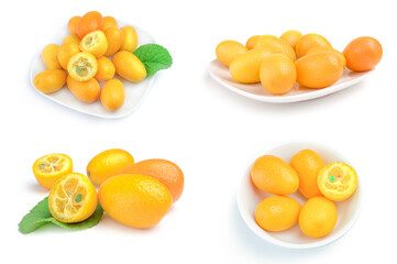 Collage of kumquats on a isolated white background