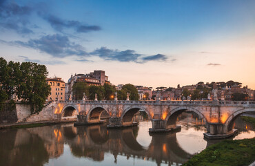 Ponte Sant Angelo ancient pedestrian bridge over Tiber in Rome Italy