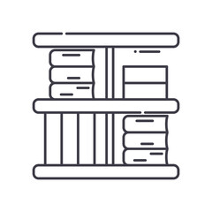 Bookshelf icon, linear isolated illustration, thin line vector, web design sign, outline concept symbol with editable stroke on white background.