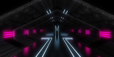 3D abstract background with neon lights. neon tunnel .space construction . 3d illustration