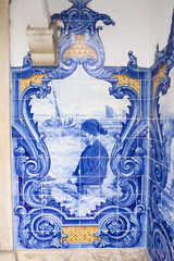 azulejos tiles panels that cover the Market reflects the activities of the market and the countryside in Vila Franca de Xira, portugal