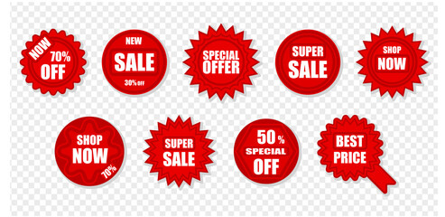 Product price tags clearance discount offer. Season sale stickers badges ready to use