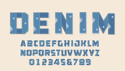 Blue denim font .Alphabet in style of Cartoon jeans.