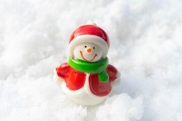 Snowman white on snow Christmas and happy new year day	