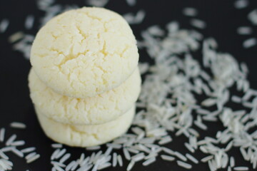Home made rice cookies, fresh delicious sweet diet pastry, receipt of rice flour bakery  