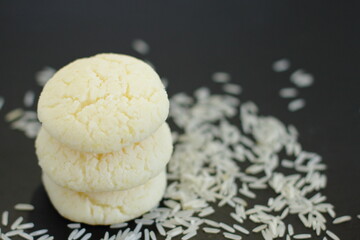 Home made rice cookies, fresh delicious sweet diet pastry, receipt of rice flour bakery  