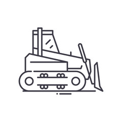 Bulldozer symbol icon, linear isolated illustration, thin line vector, web design sign, outline concept symbol with editable stroke on white background.