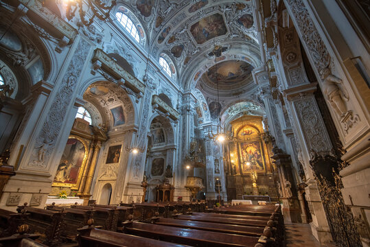 VIENNA, AUSTRIA - 29.01.2020: Interior of Dominican Church. Also known as the Church of St. Maria Rotunda, it was built in 1631-1634 in early Baroque style.