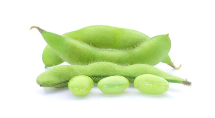 fresh Green soy beans on white background
