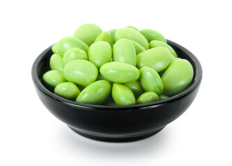 fresh Green soy beans on white background
