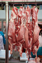 Fresh meat, pork steaks, beef. Farm meat on the market.