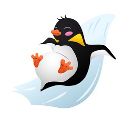 Penguin on ice slide icon. Cartoon of penguin on ice slide vector icon for web design isolated on white background