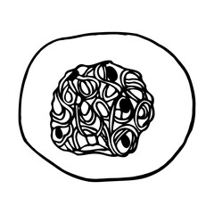 Spaghetti italian traditional food. Hand drawn sketch style. Vector illustration isolated on white background for restaurant menu and package design, poster, web.