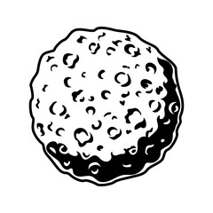 Retro moon or asteroid vector illustration. Monochrome tattoo as planet with craters. Astronomy and cosmos exploration concept can be used for vintage template, banner or poster