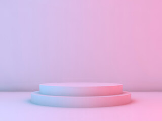 Empty white cylindrical podium is in blank interior 3d