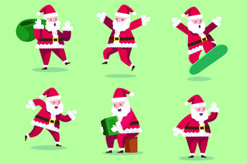 santa claus collection. hand drew Christmas element collection. Characters cute flat. Funny cartoon character with different emotions. Santa Claus ready for new year.