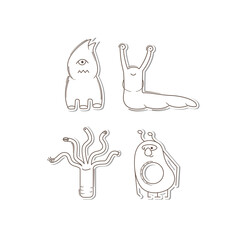 monsters stickers made in a linear style