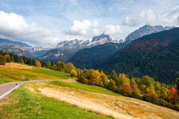 Beautiful mountains in the Brenta Dolomites, Bergamo Alps near Lake Cornisello, Trentino-Alto Adige