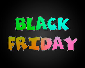 Black Friday dotted colored letters. Black background. Vector colorful letters 