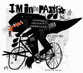 Symbolic image of a dinosaur that rides a bicycle - 392240900