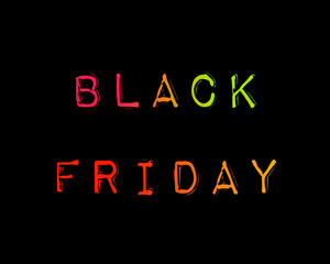 Black Friday colored letters. Black background. Vector colorful rainbow letters.