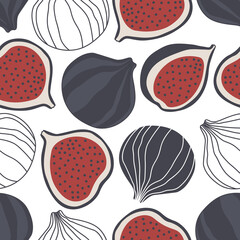 Fruits, hand drawn overlapping background. Colorful tropical wallpaper vector. Seamless pattern with figs. Decorative colored illustration, good for printing - 392240965
