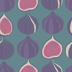 Fruits, hand drawn overlapping background. Colorful tropical wallpaper vector. Seamless pattern with figs. Decorative colored illustration, good for printing - 392240987