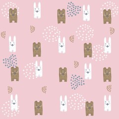 seamless pattern with bears and rabbits 