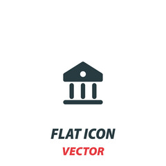 bank building icon in a flat style. Vector illustration pictogram on white background. Isolated symbol suitable for mobile concept, web apps, infographics, interface and apps design