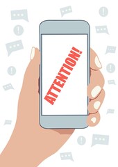 hand holding a phone with mark