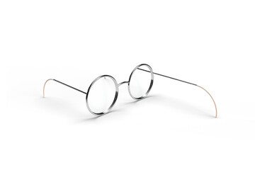Surrealistic glasses on white background made up of chrome and oak. See both sides creative concept.